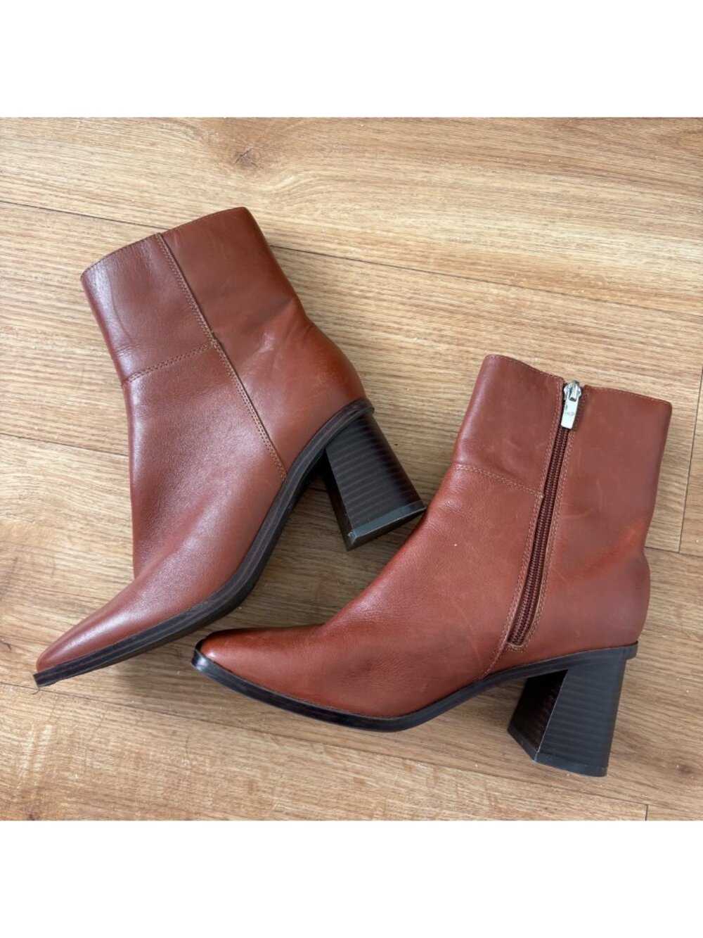 Marc Fisher Dairey Stack Heel Square Toe Ankle Booties Brown Women’s Size 6.5